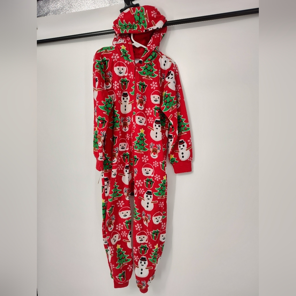 The Children's Place Red and Green Holiday Hooded One Piece Pajamas Size Small